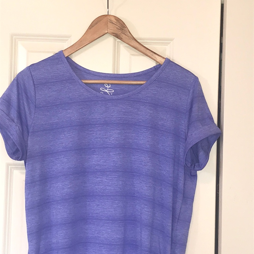 Made for Life purple stripe ruched cap sleeve top